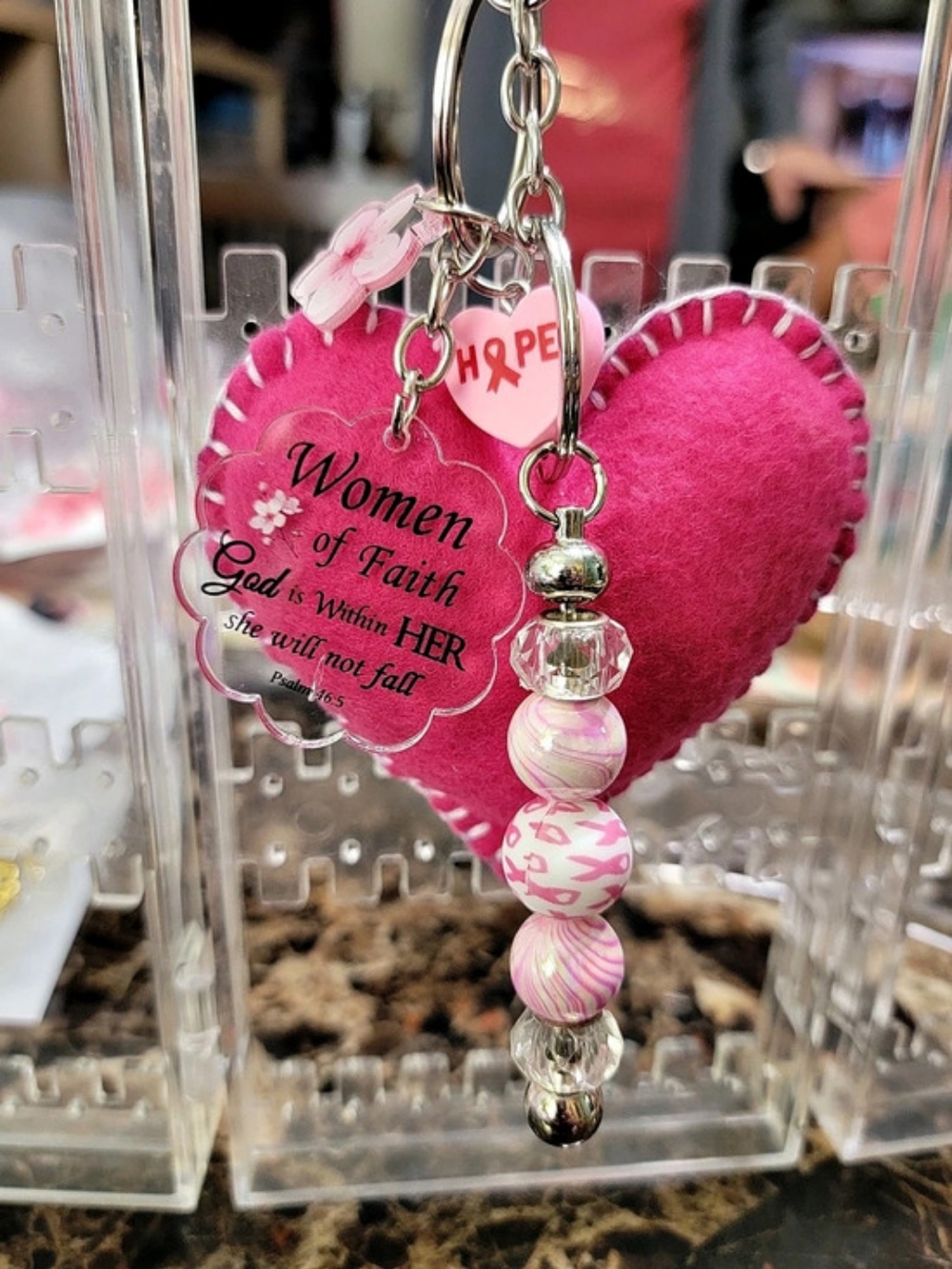 Pink Heart Awareness Ribbon Keychain - Picture 6 of 7